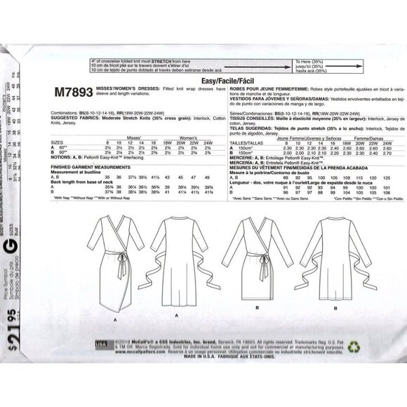 McCall's M7893 Misses 8 to 16 Nancy Zieman Wrap Dress Sewing Pattern New - Picture 2 of 2